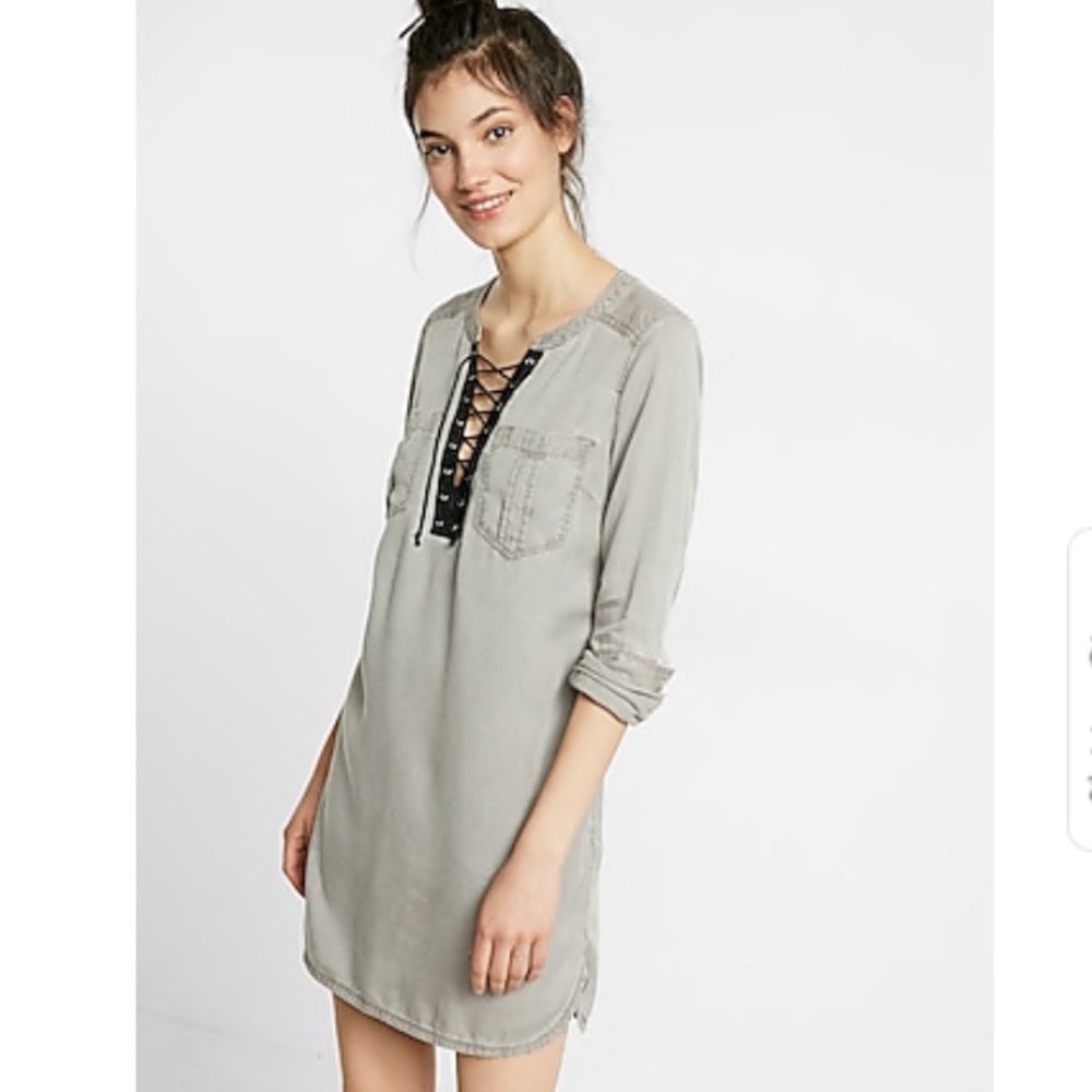 Gray lace up express tunic dress